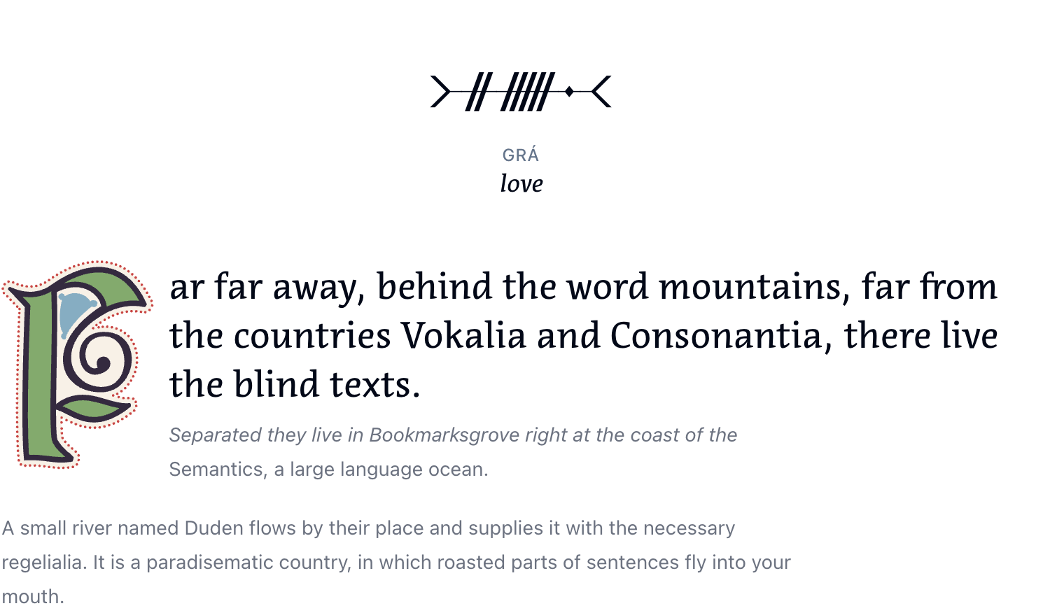 Example of a dark mode special effect in the Love.irish story teller system