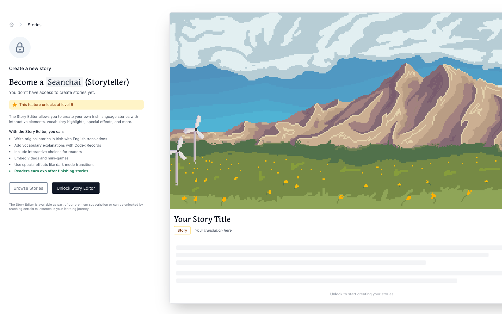 Example of a dark mode special effect in the Love.irish story teller system