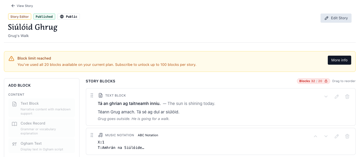 Example of a dark mode special effect in the Love.irish story teller system
