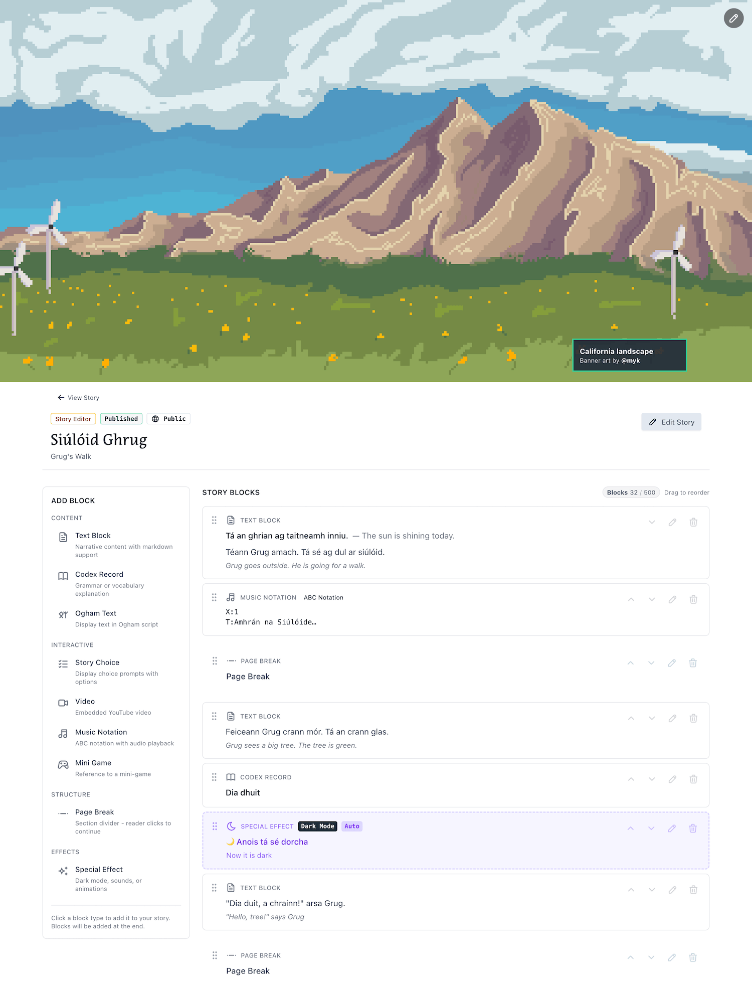 Example of story editor on Love.irish