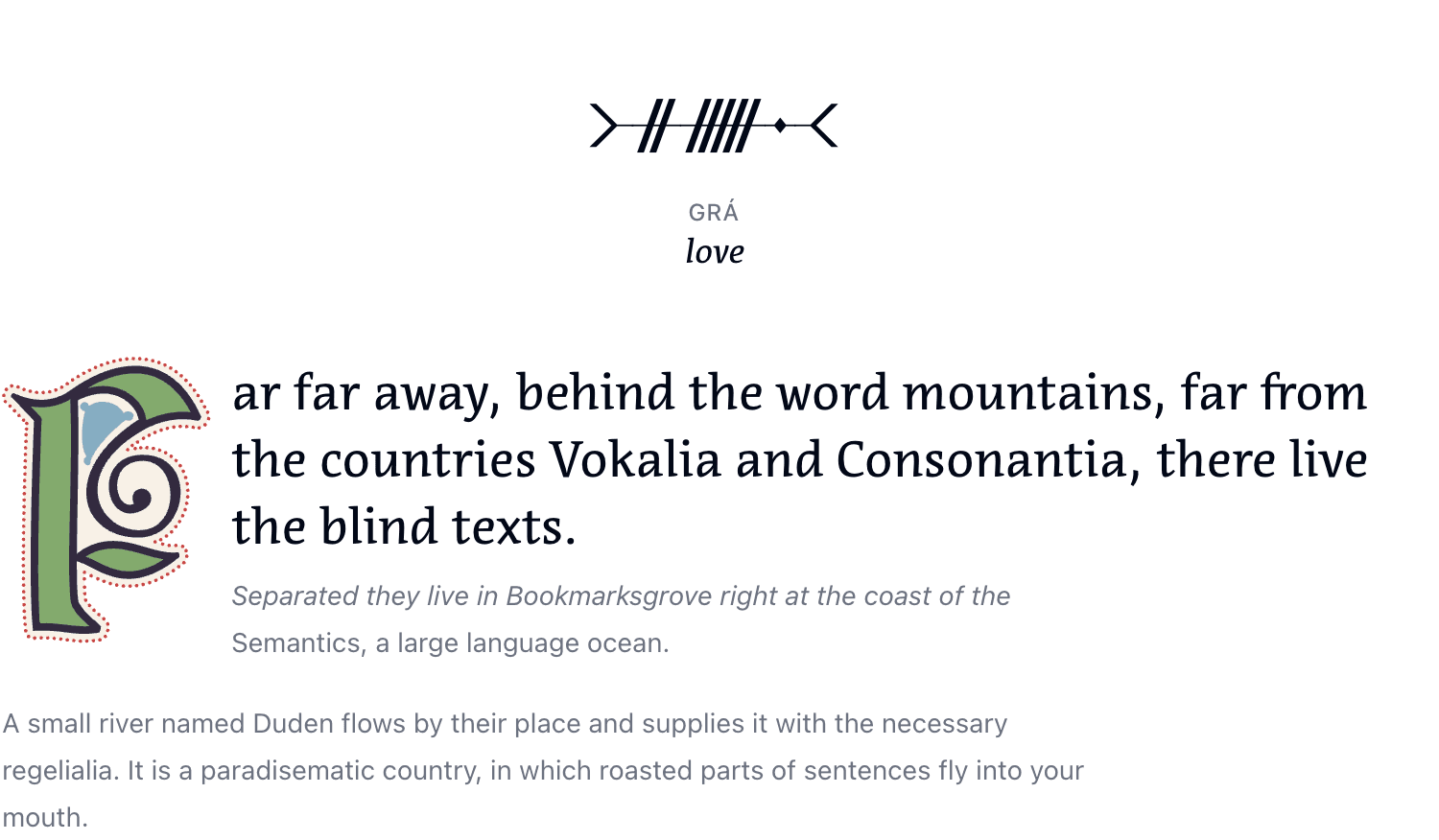Example of a dark mode special effect in the Love.irish story teller system