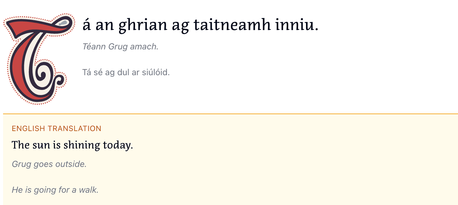 Example of a dark mode special effect in the Love.irish story teller system