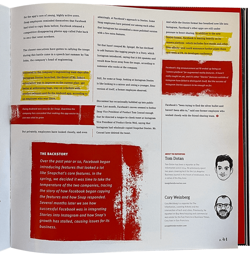 Example of author headshot sketches used in The Information's Year in Review 2017