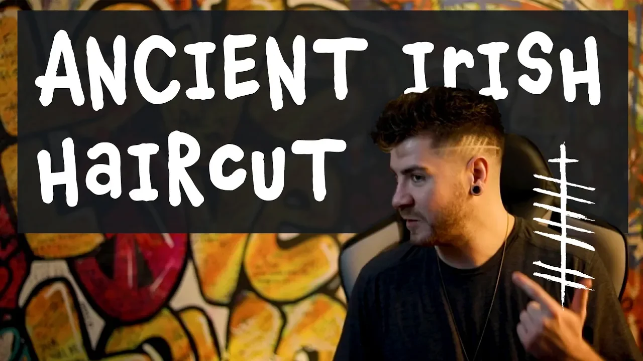 Youtube video talking about how to immerse yourself in language study like getting an ancient Irish script in your haircut by Myk Klemme