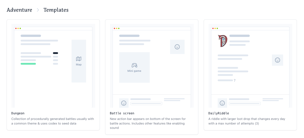 Screenshot of the template Storybook page