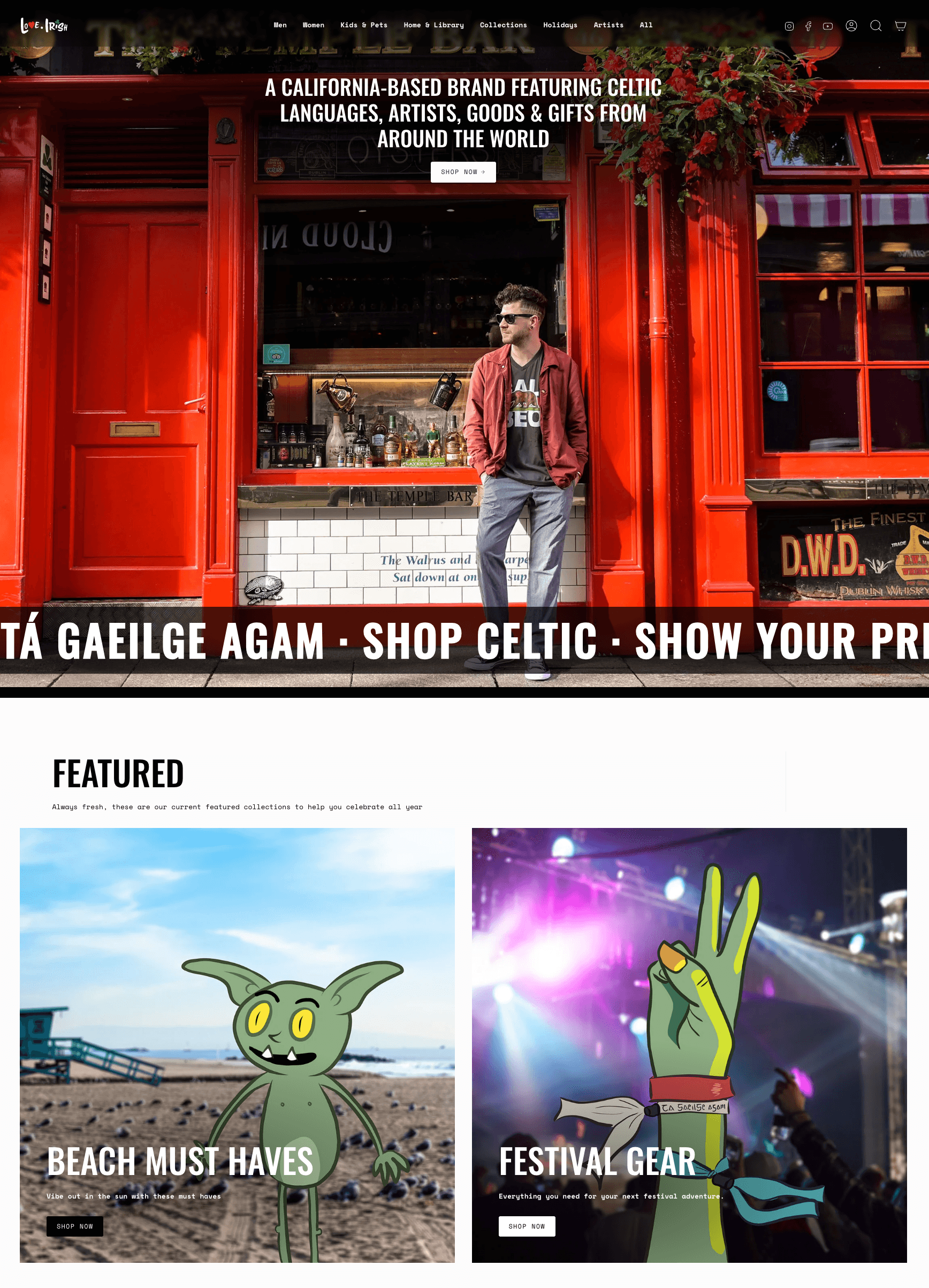 Love.irish shop homepage built by Myk Klemme