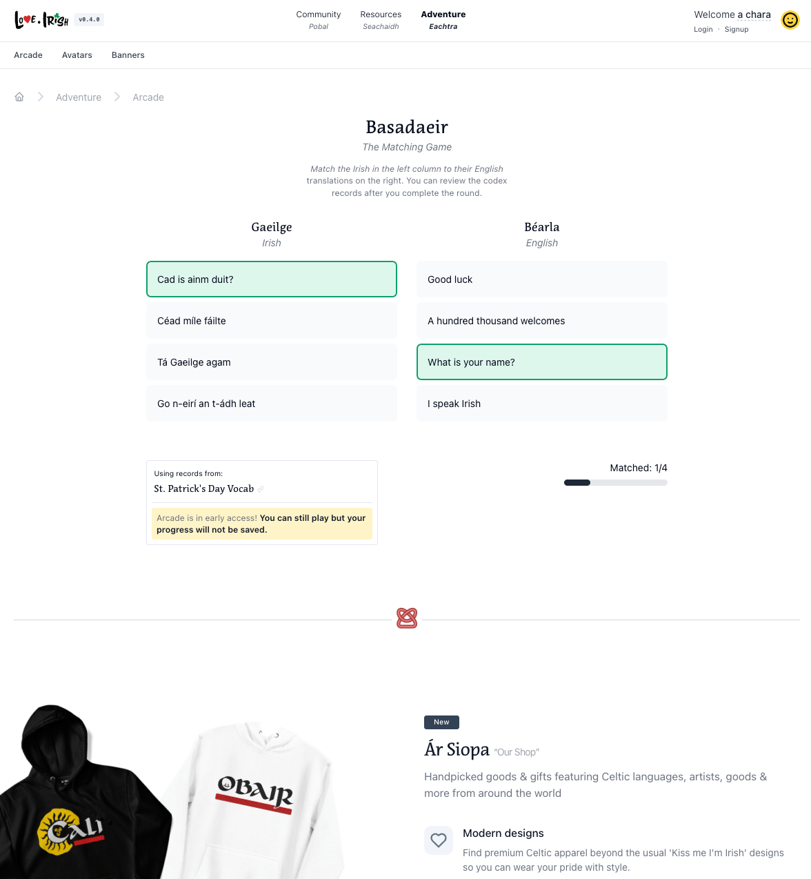 Love.irish shop homepage built by Myk Klemme